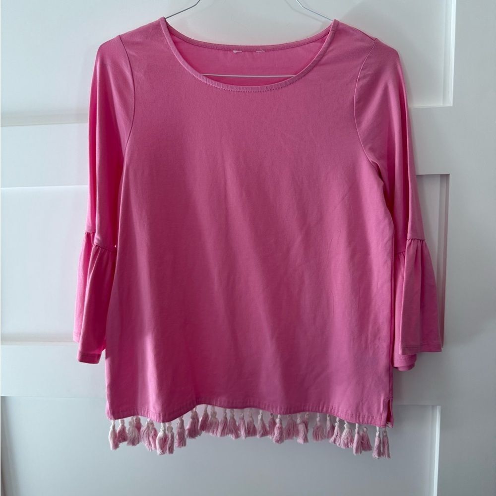 Pink Tassel Hem Women's Top medium